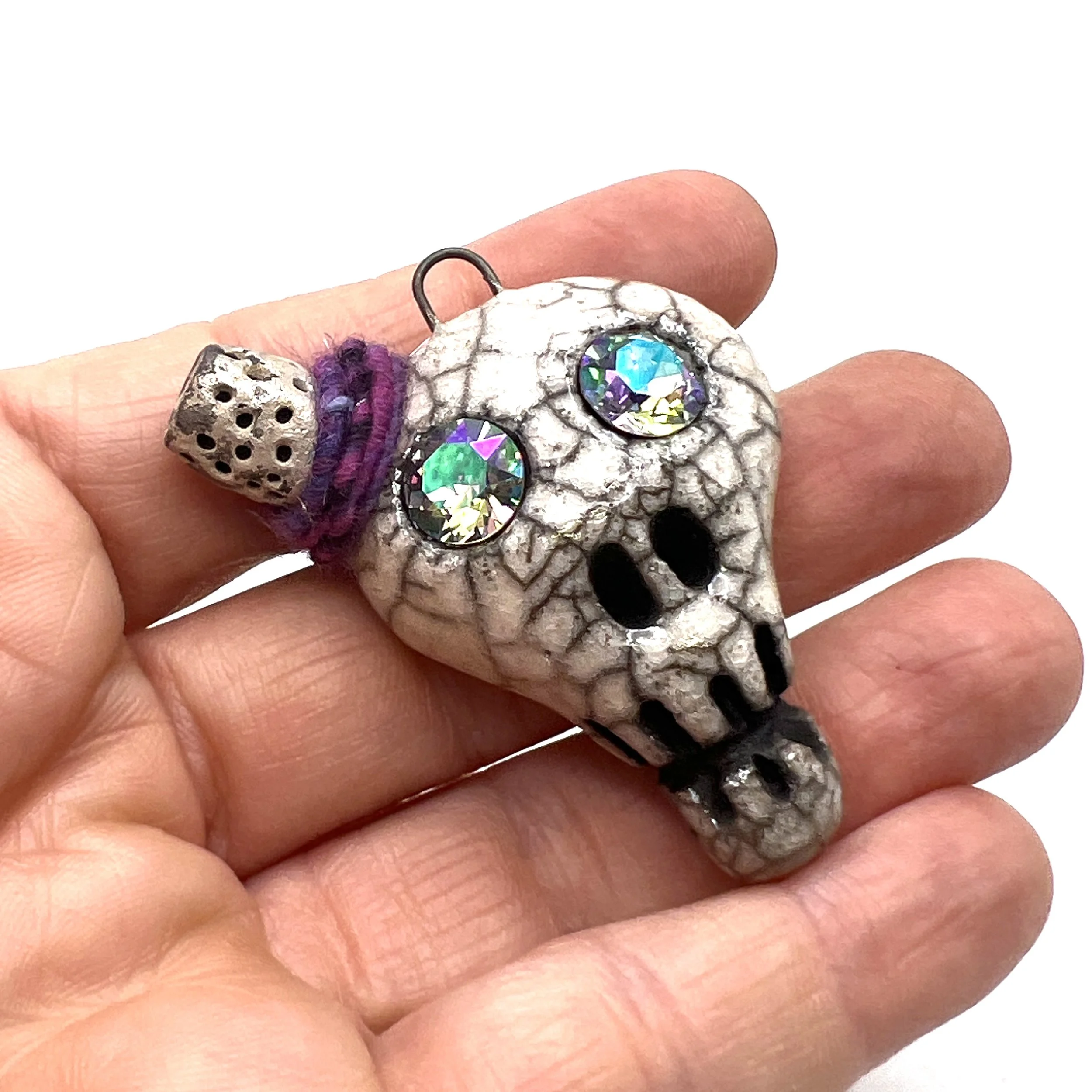 Top Hat Raku Skull Pendant Ceramic Jewelry Supplies Handmade